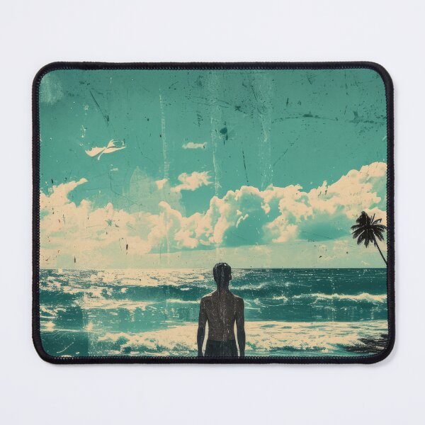 Item preview, Vintage poster of a man staring at the sun at the beach during summer time designed and sold by JuanmaLW.