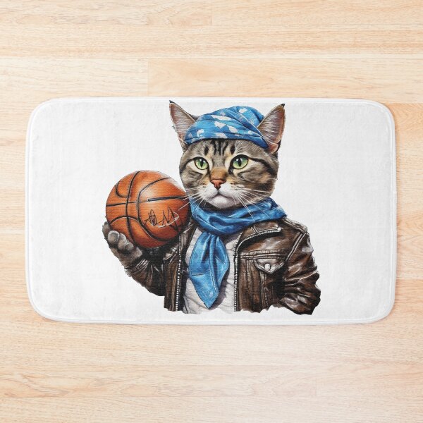 Item preview, street cat wearing a leather jacket and bandana holding a basketball designed and sold by jnsmerchstore.