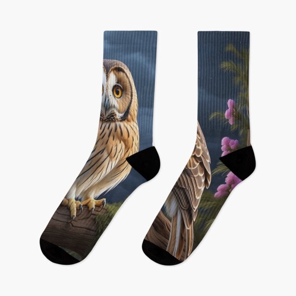Item preview, Majestic Short-Eared Owls Perched on a Mystical Night Tree designed and sold by dimaxstore.