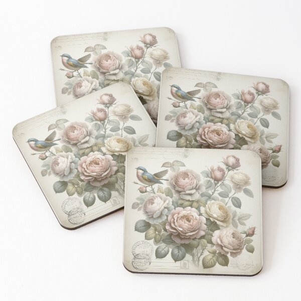 Item preview, Whispered Petals A Nostalgic Symphony with Roses and Birdsong Shabby Chic Artwork designed and sold by irek07.