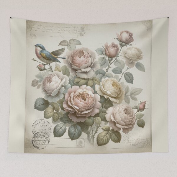 Item preview, Whispered Petals A Nostalgic Symphony with Roses and Birdsong Shabby Chic Artwork designed and sold by irek07.