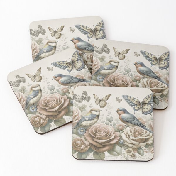 Item preview, Enchanted Garden: Serenade of Birds and Dance of Butterflies Shabby Chic Artwork designed and sold by irek07.