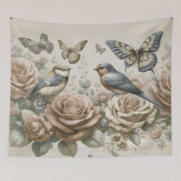Item preview, Enchanted Garden: Serenade of Birds and Dance of Butterflies Shabby Chic Artwork designed and sold by irek07.