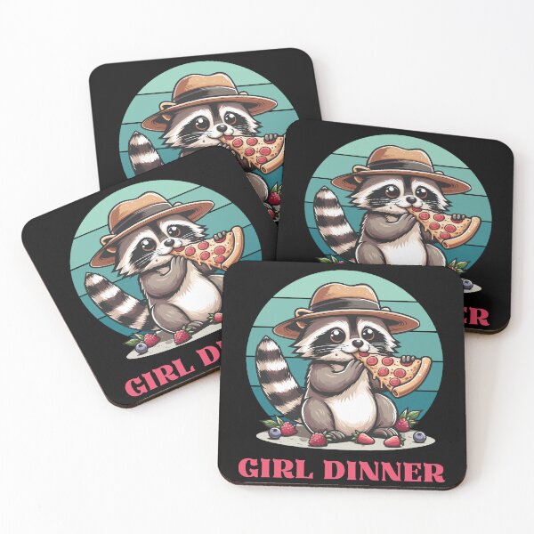 Item preview, Girl Dinner - Racoon Eating Pizza designed and sold by Kawaii-n-Spice.