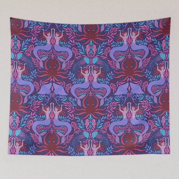 Item preview, Mermaid and Sea Creature Damask pattern designed and sold by meghanmarie.
