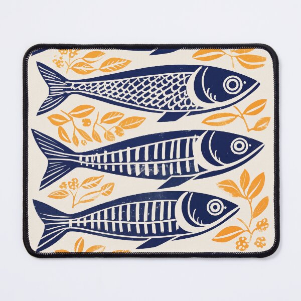 Item preview, Danish Woodcut Linocut Sardine Fish Print designed and sold by Kat.