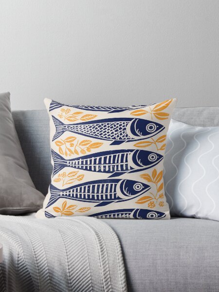 Item preview, Danish Woodcut Linocut Sardine Fish Print designed and sold by Kat.