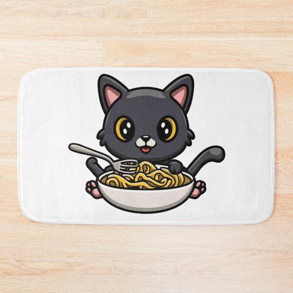 Aperçu de l'œuvre Chat noir mangeant des spaghettis créée et vendue par StickerStyleHub.