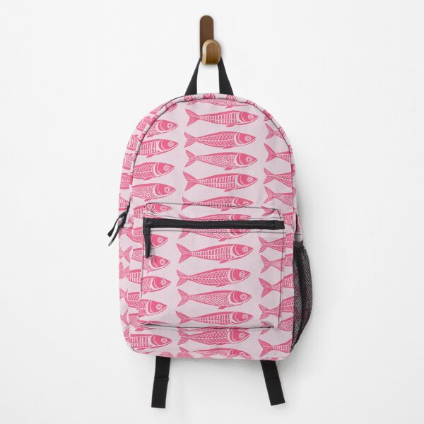 Item preview, Danish Woodcut Linocut Sardine Fish Print Pink designed and sold by Kat.