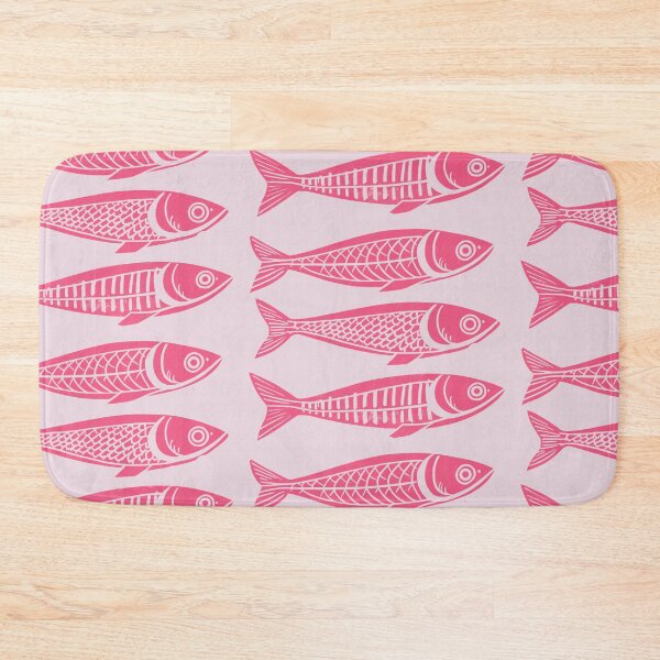 Item preview, Danish Woodcut Linocut Sardine Fish Print Pink designed and sold by Kat.