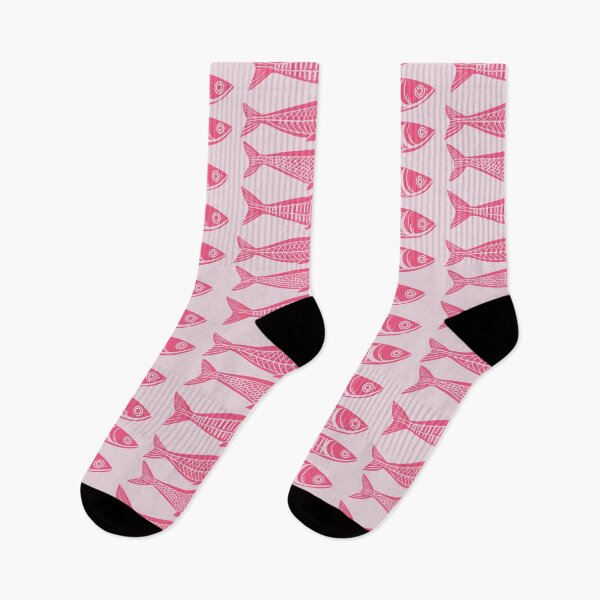 Artikelvorschau, Dänischer Holzschnitt Linolschnitt Sardine Fischdruck Rosa entworfen und verkauft von Kat.