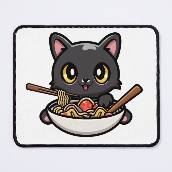 Item preview, Black cat eating ramen designed and sold by StickerStyleHub.