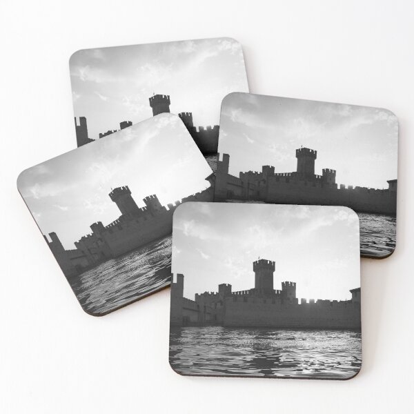 Item preview, Italy - Sirmone castle silhouette on the Garda lake at sunset. Medieval architecture with tower. designed and sold by Paolo Modena Photography    -   Fine Italian Art.