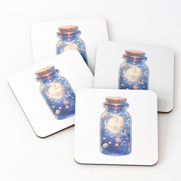 Item preview, Cute Kawaii Blue Moon Brew Flask with Stars and Flowers  designed and sold by CozyKawaiiArt.