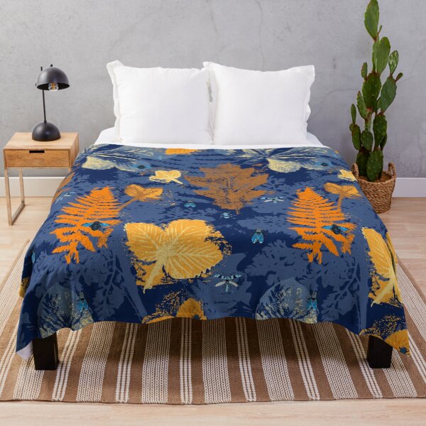 Item preview, among the foliage - leaves and insects in blue and orange designed and sold by kobyakov.