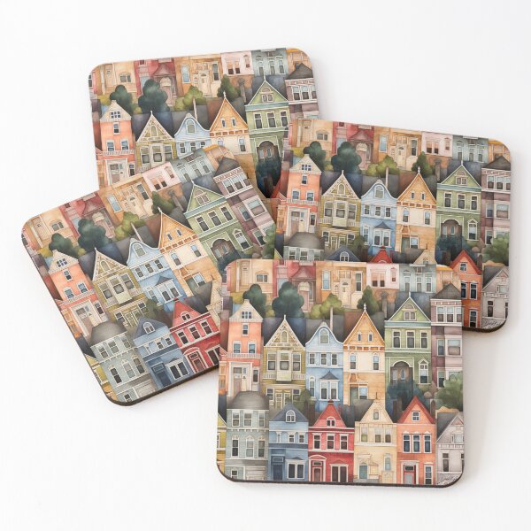 Item preview, Colorful Victorian Houses Watercolor Illustration - Urban Architecture Art Print designed and sold by David Balzen.