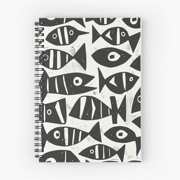 Item preview, Black and white abstract fish pattern designed and sold by FloralZoo.