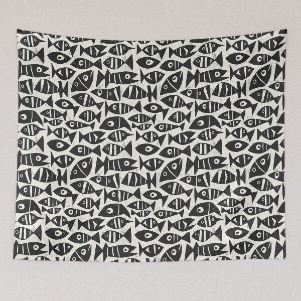 Item preview, Black and white abstract fish pattern designed and sold by FloralZoo.