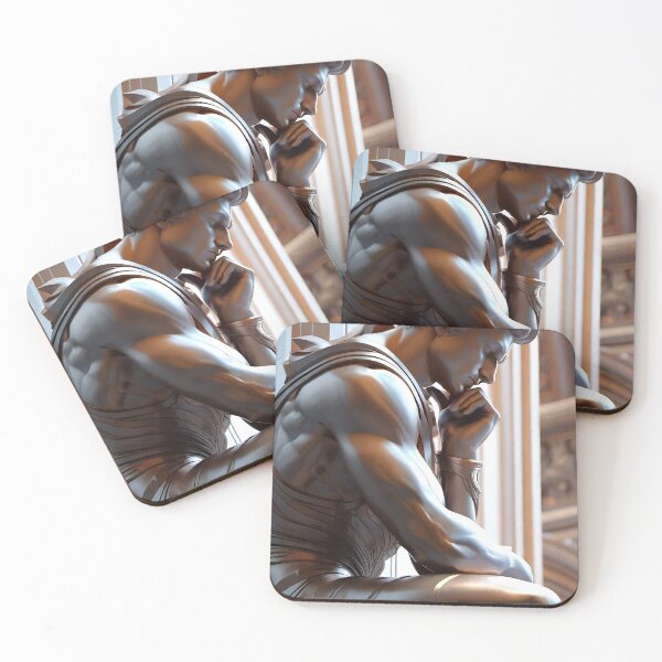 Item preview, A monochrome artwork of a statue with a thoughtful male, muscular figure designed and sold by Casey Art Prints.