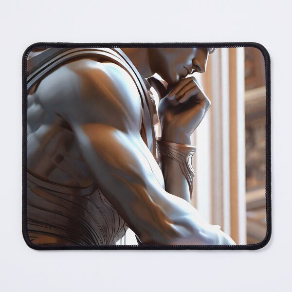 Item preview, A monochrome artwork of a statue with a thoughtful male, muscular figure designed and sold by Casey Art Prints.