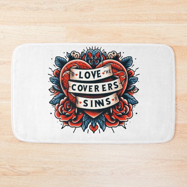 Item preview, 'Love covers all sins' in the center of a red heart" designed and sold by PaintMeWorld.