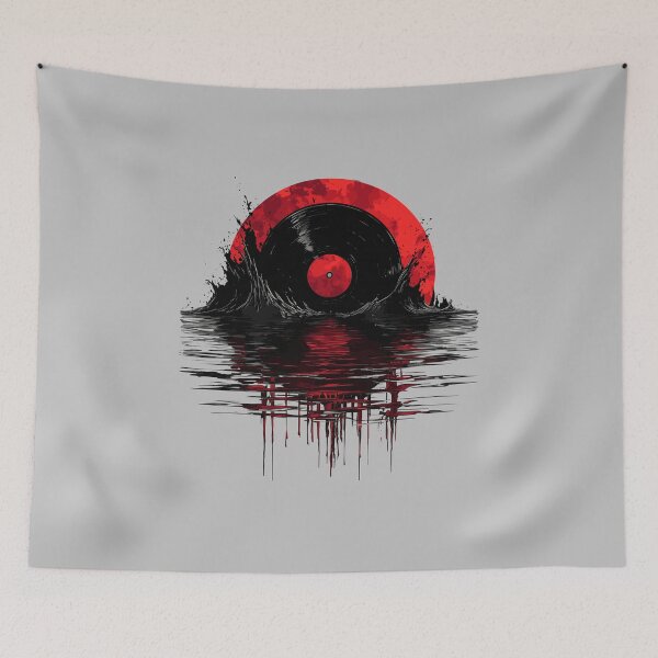 Item preview, Vinyl Record Emerges in Red Moonlit Waves Music Great Wave Inspired designed and sold by meganohm.