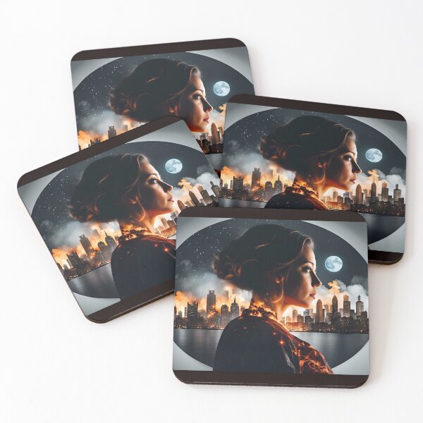 Item preview, Double exposure photography of a woman with a city on fire designed and sold by primetimereign.