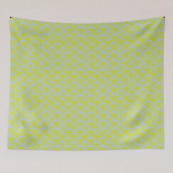 Item preview, Delicate waves duck egg blue on chartreuse  designed and sold by LisaLeQuelenec.