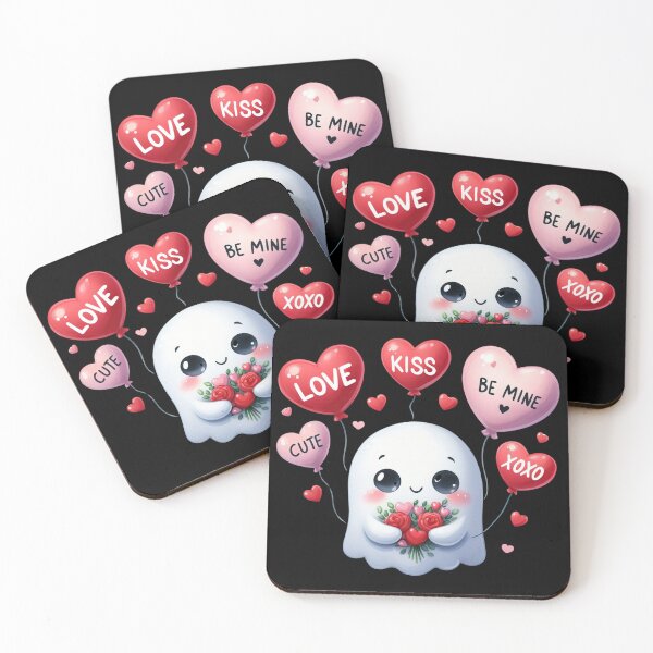 Item preview, Cute Kawaii Ghost Heart Balloons Valentines Day Love Kiss Be Mine XOXO designed and sold by darkskydelights.