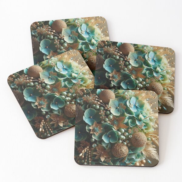 Item preview, Hydrangea Posie in Sea Green & Gold (3) designed and sold by Gen-Whimsy.