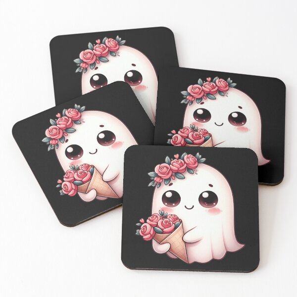 Item preview, Cute Kawaii Ghost Heart with Flowers Valentines Day designed and sold by darkskydelights.