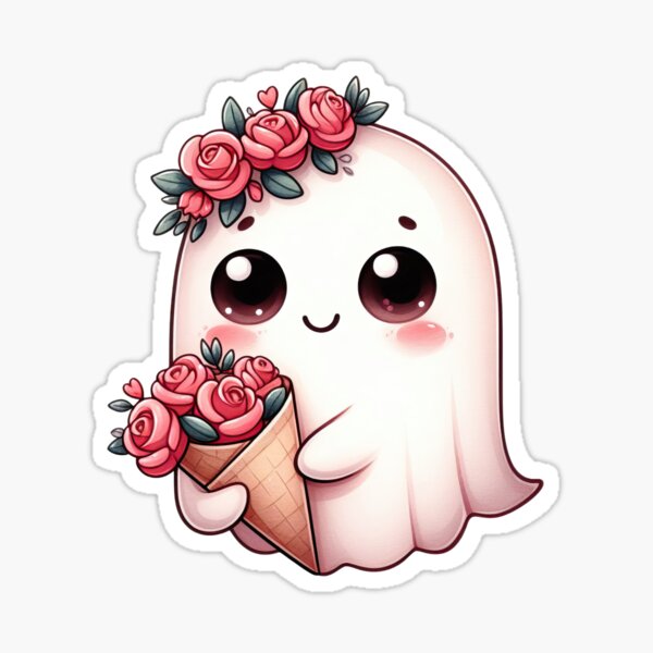 Artikel-Vorschau von Niedliches Kawaii-Geisterherz mit Blumen zum Valentinstag, designt und verkauft von darkskydelights.