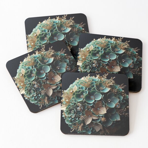 Item preview, Hydrangea Posie in Sea Green & Gold (4) designed and sold by Gen-Whimsy.