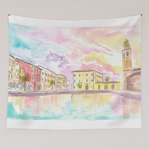 Item preview, View of Porto Vecchio Lazise with Clouds and Sun designed and sold by artshop77.
