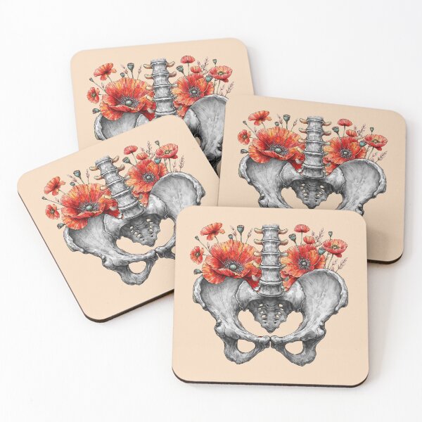 Item preview, Botanical poppies anatomy pelvic Feminism, physical therapy gifts, female bones of the pelvic designed and sold by Collagedream.