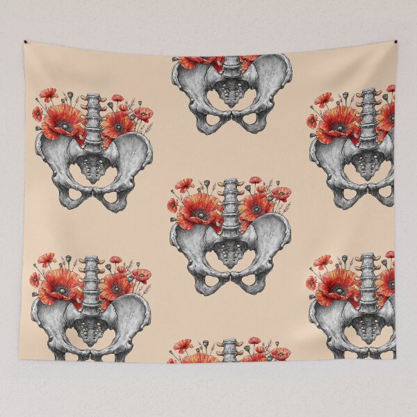 Item preview, Botanical poppies anatomy pelvic Feminism, physical therapy gifts, female bones of the pelvic designed and sold by Collagedream.
