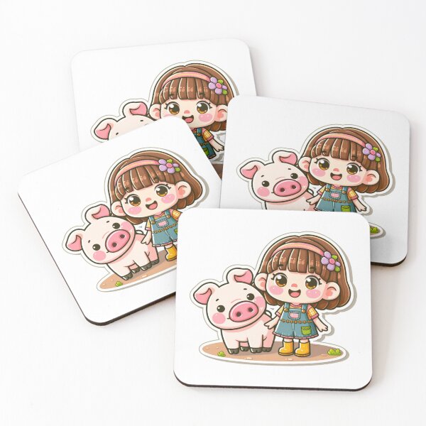 Item preview, Joyful Girl & Pig Nursery Art Die -Cut Sticker designed and sold by mymagicstoreus.