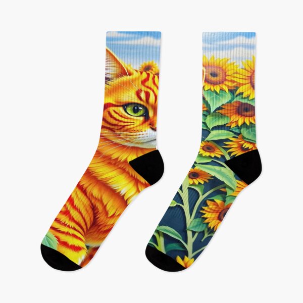 Item preview, Playful Orange Cat Basking in Sunflower Bliss  designed and sold by dimaxstore.