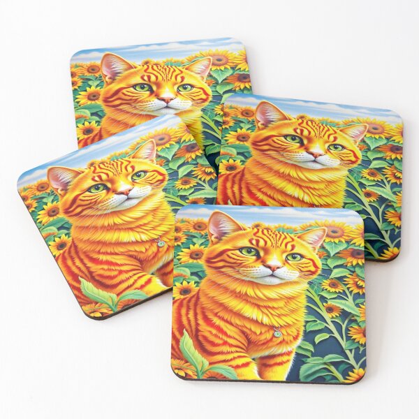 Item preview, Playful Orange Cat Basking in Sunflower Bliss  designed and sold by dimaxstore.