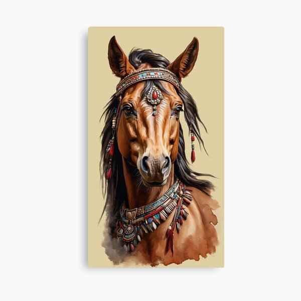 Art Print deals Preppy Horse with Indian Pattern tassels and pom poms