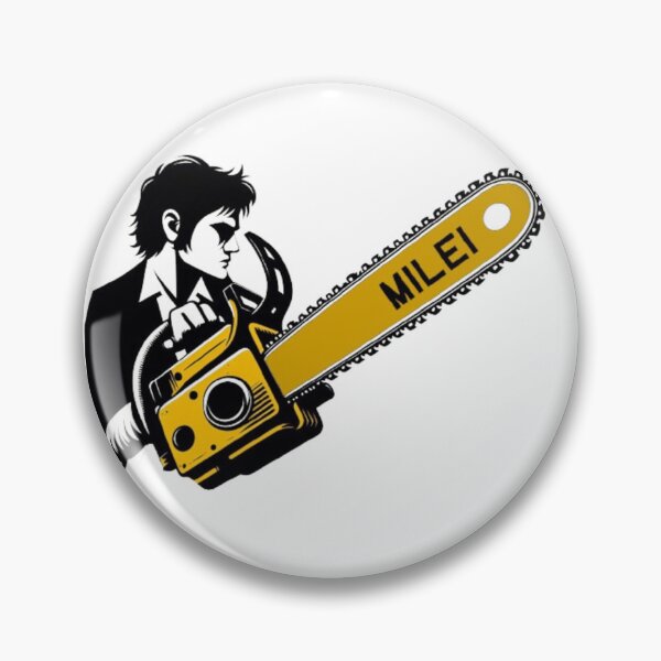 Item preview, Javier Milei profile with Milei written on chainsaw designed and sold by SilverFrog.