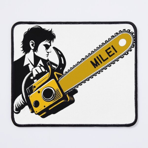 Item preview, Javier Milei profile with Milei written on chainsaw designed and sold by SilverFrog.
