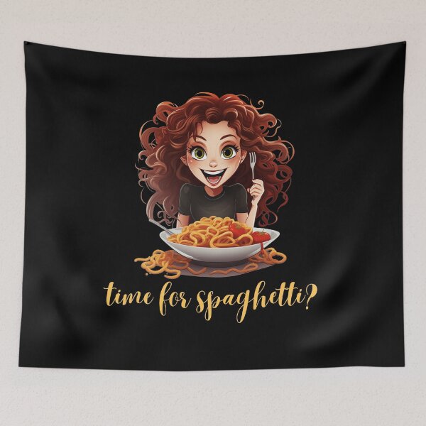 Artikelvorschau, Mädchen isst Spaghetti mit Fragethema entworfen und verkauft von Monokular.