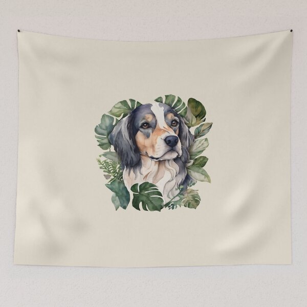 Item preview, Spotted dog and watercolor leaves designed and sold by MauraMeadow.