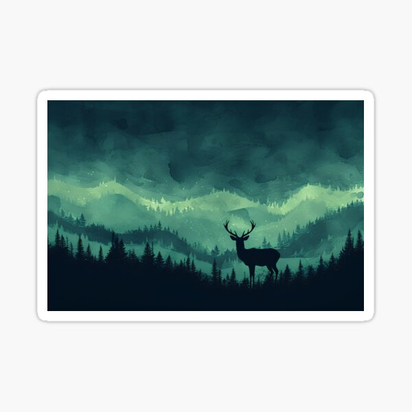 Item preview, Deer silhouette in beautiful wilderness designed and sold by randrdesign.