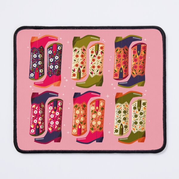 Item preview, Collection of hand drawn cowboy boots decorated with flowers on pink background. Vibrant and colorful vector illustration. designed and sold by BlueLela.