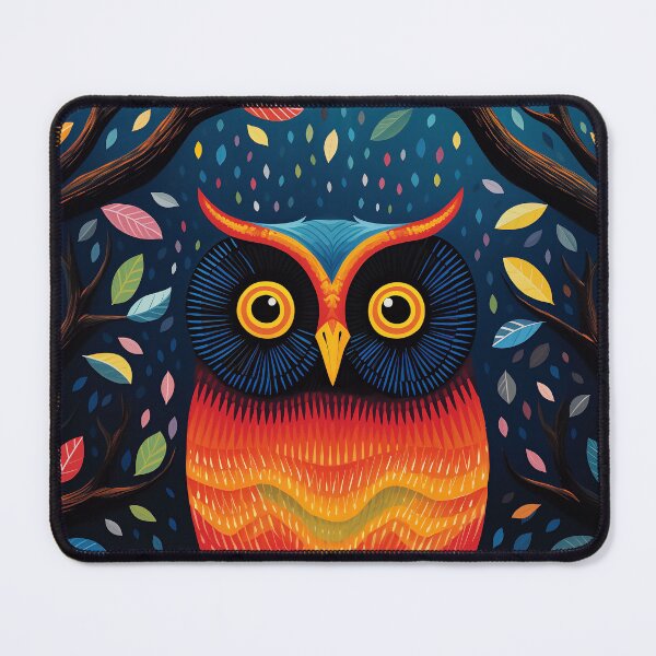 Item preview, Orange Owl with Colorful Leaves designed and sold by EnchantArtCo.