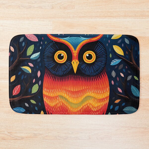 Item preview, Orange Owl with Colorful Leaves designed and sold by EnchantArtCo.