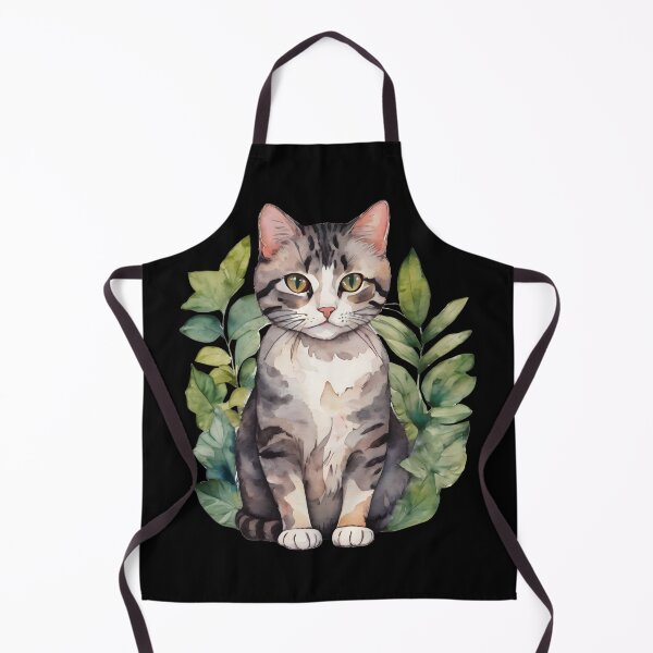 Item preview, Gray cat and watercolor leaves designed and sold by MauraMeadow.