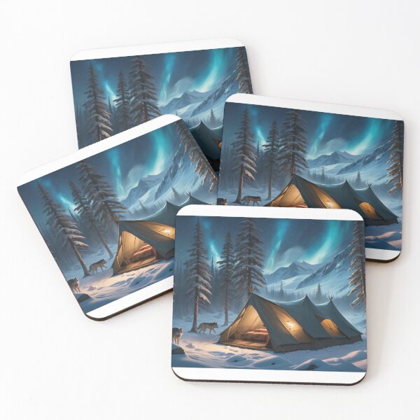 Item preview, Wolves and campers in winter designed and sold by NerdscapeDC.